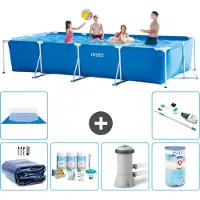 Intex -Schwimmbecken mit rechteckigem Rahmen – 450 x 220 x 84 cm – Blau – im Lieferumfang enthalten Sonnensegel - Wartungspaket - Filterpumpe für Schwimmbad - Filter - Bodenplane - Staubsauger
