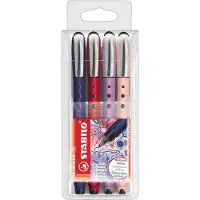 Stabilo Tintenroller worker+ NatureCOLORS Wildflower, Strichstärke 0,5 mm, Schreibfarbe blau, rutschfeste Oberfläche, Kunststoff, Etui mit 4 Schaftfarben