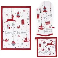Excelsa Küchentextilien-Set 3-Teilig Merry Christmas Baumwolle Bunt
