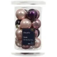 Kaemingk 16 Weihnachtskugeln Glas 3,5cm glänzend Christbaumkugeln Weihnachtsbaumkugeln Klein Christbaumschmuck Weihnachtsbaumschmuck Mini Lila Rosa Mix