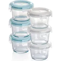 OEM Mini glazen voedselbewaarbakjes, set van 6 x 130 ml, luchtdicht, rond, kliksluiting, ideale Verpackung für Baby Lebensmittel, Nahrungsergänzungsmittel und Dipsauzen