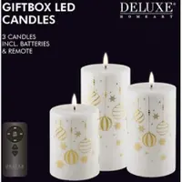 Deluxe Home Art Weihnachts-Giftbox Stumpenkerzen LED weiß/gold mit Aufdruck und Diode