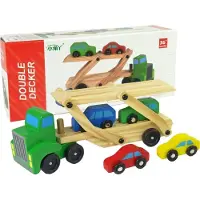 Lean Toys Grüner Holz-Abschleppwagen mit Auto-Bausteinen