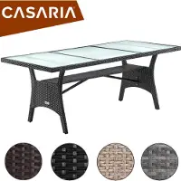 Casaria Polyrattan Gartentisch 190x90x74cm mit Ablage Glas Tischplatte Höhenverstellbar Wetterfest Garten Terrasse Balkon Tisch Esstisch Gartenmöbel Grau