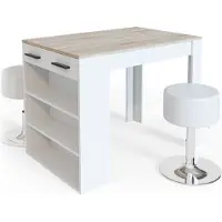 Vicco Esstisch-Set Repose Sonoma/Weiß 67 x 100 cm mit 2 Hockern, Model 33493