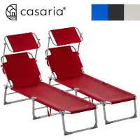 Casaria 2er Set Sonnenliege Klappbar Gartenliege Wetterfest mit Sonnendach 130kg Belastbar Tragbar 2 Personen Liegestuhl Faltbar Balkon Camping Rot
