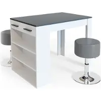 Vicco Esstisch-Set Repose Anthrazit/Weiß 67 x 100 cm mit 2 Hockern, Model 33494