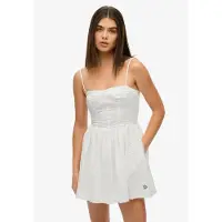 Superdry für Damen. W8012023A Broderie Cami Minikleid weiß (L), Lässig, Baumwolle, Ärmellos / Hosenträger