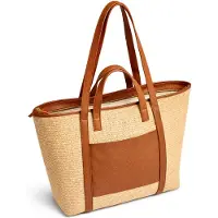 Collezione alessandro Schultertasche Naturals XL Luxus aus Leder und Raffia von