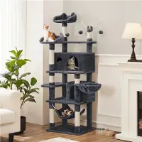 Yaheetech Katzenbaum 170cm Kratzbaum XL Stabiler Kletterbaum für Katzen, mit Aussichtsplattform Katzenhöhlen Hängematte Liegemulde, Dunkelgrau