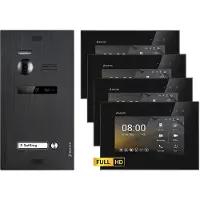 Balter EVO HD Unterputz Schwarz 2-Draht 4x 7" Schwarz Video Türsprechanlage Set für 1 Familienhaus