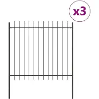 vidaXL Gartenzaun 3 pcs Grau 5,1 x 1,5 m Pulverbeschichteter Stahl