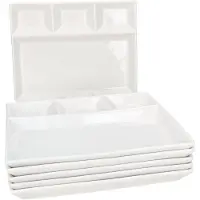 MamboCat 6x Fondueteller Porzellan weiß 23x18 cm mit 4 Fächern Raclette Fondue Dip 6Pers