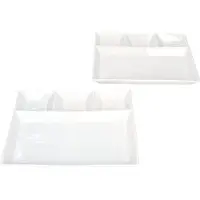 MamboCat 2x Fondueteller Porzellan weiß 23x18 cm mit 4 Fächern Raclette Fondue Dip 2Pers