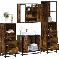vidaXL 4-tlg. Badmöbel-Set Räuchereiche Holzwerkstoff