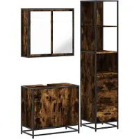 vidaXL 3-tlg. Badmöbel-Set Räuchereiche Holzwerkstoff