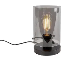 QAZQA Design Tischlampe schwarz mit Rauchglas - Kuppel