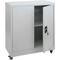 Proregal Aktenschrank rollbar | HxBxT 98x80x40 cm | 2 Türen abschließbar | Stahl | Hellgrau | Büroschrank Stahlschrank mit Rollen