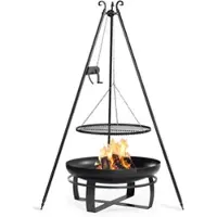 Cook King SET: Feuerschale VIKING 80 cm mit Schwenkgrill Dreibein 180 cm mit Kurbel und Grillrost aus Rohstahl 70 cm