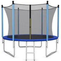 Costway 305cm Trampolin Outdoor Gartentrampolin mit Leiter Sprungmatte Sicherheitsnetz & Randabdeckung Trampolin Komplettset