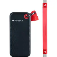 Verbatim Pocket SSD, 1 TB, USB Typ-C, 3.2 Gen 2 (3.1 Gen 2), 1000 MB/s, 10 Gbit/s, Schwarz, Rot