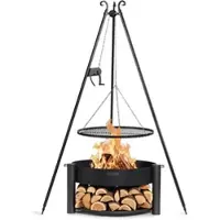 Cook King SET: Feuerschale MONTANA 80 cm mit Schwenkgrill Dreibein 180 cm mit Kurbel und Grillrost aus Rohstahl 70 cm