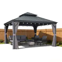 PURPLE LEAF Hardtop Pavillon 3.65x7.32m wasserdicht winterfest und stabil für den Garten,Hellgrau
