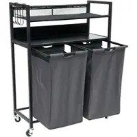 DanDiBo Ambiente DanDiBo Wäschekorb 2 Fächer mit Ablagen Schwarz Metall 96501 Wäschesammler Wäschewagen mit Rollen Wäschebox Wäschekorb Wäschesack Modern