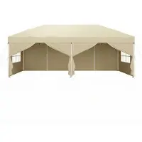Songmics Faltzelt 6 x 3 m, mit Seitenwänden, stabil, tragbar, Pavillon für Garten, Hof, Party, Sonnenschutz, beige