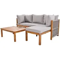 Merax L-f√∂rmiges Garten-Loungesessel-Set (3er-Set), Gestell aus Akazienholz, Armlehnen aus grauem Seil, mit verstellbaren Beinen, hellgraue