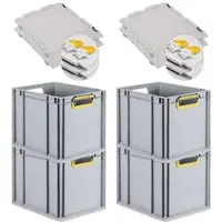 Proregal 4x Eurobox NextGen Color mit Scharnierdeckel & Verschlüssen | HxBxT 22x30x40cm | 30 Liter | Griffe gelb offen | Glatter Boden