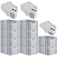 Proregal SuperSparSet 10x Eurobox NextGen Grip mit Scharnierdeckel und Grünen Schiebeschnappverschlüssen HxBxT 32 x 40 x 60 cm 65 Liter