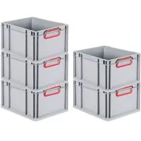 Proregal 5x Eurobox NextGen Color | HxBxT 22x30x40cm | 20 Liter | Griffe rot geschlossen | Glatter Boden | Eurobehälter