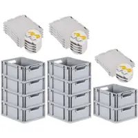 Proregal 10x Eurobox NextGen Grip mit Scharnierdeckel & gelben Verschlüssen | HxBxT 17x30x40cm | 16 Liter | Griffe offen | Glatter Boden