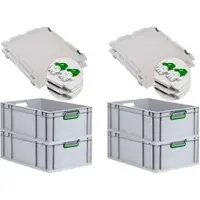 Proregal Spar Set 4x Eurobox Nextgen Color Mit Scharnierdeckel & Schiebeschnappverschlüssen HxBxT 22 x 40 x 60 cm Griffe Grün Offen Verstärkter Boden
