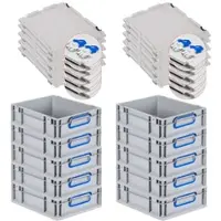 Proregal 10x Eurobox NextGen Color mit Scharnierdeckel & Verschlüssen | HxBxT 12x30x40cm | 11 Liter | Griffe blau geschlossen | Glatter Boden