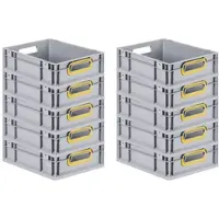 Proregal Spar Set 10x Eurobox Nextgen Color HxBxT 12 x 30 x 40 cm 11 Liter Griffe Gelb Offen Glatter Boden Eurobehälter Transportbox