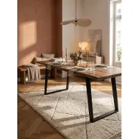 KADIMA DESIGN Esszimmertisch 180x90x76 cm Akazie Massivholz / Metall Esstisch Baumkante, Küchentisch Massiv mit U-Beinen in Schwarz, Holztisch Speisetisch Esszimmer Rechteckig