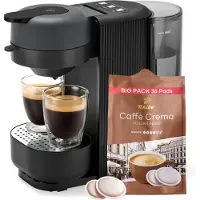 Tchibo Kaffeepadmaschine „CALL ME PAD“ inkl. 36 Kaffeepads Caffè Crema Vollmundig, mit Taste für To-Go Becher, für 2 Tassen, schnell und leise, automatische Abschaltfunktion, Schwarz