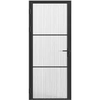 Vente-unique Komplette doppelseitige Tür aus Aluminium und strukturiertem Glas - H 204 x B 73 cm - Schwarz - MASERU