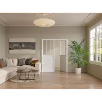 Vente-unique Zweiflügelige Schwingtür aus Aluminium und gehärtetem Glas im Industrial-Stil – 2 x H 204 x B 83 cm – Weiß – ERMELO