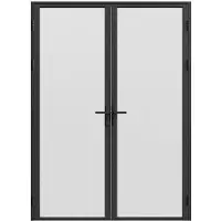 Vente-unique Komplette 2-flügelige Tür aus Aluminium und gehärtetem Mattglas - 2 x H 204 x B 83 cm - Schwarz - LOXTON