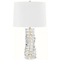 Casa Padrino Luxus Kristallglas Tischleuchte Antik Messing / Weiß H. 72 cm