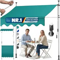 Kesser Klemmmarkise mit Handkurbel Balkon, Balkonmarkise ohne Bohren, UV-beständig höhenverstellbar wasserabweisend , Sonnenschutz, Terrassenüberdachung , einfache Montage