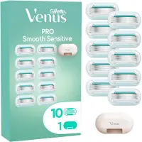 Gillette Venus Pro Smooth Sensitive Rasierklingen Damen, 10 Original Ersatzklingen für Damenrasierer, Nassrasierer Damen für Empfindliche Haut — Inkl. Reiseschutzkappe 10 Klingen + Schutzkappe
