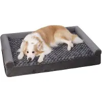 OEM Orthopädische Hundebett für kleine Hunde, 75x47x16cm, abnehmbare und waschbare Hundebettdecke, Hundebett mit drei aufstehenden Rändern, Antislip-Boden, Hundebett aus geformtem Schaum, grau