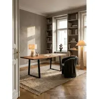 KADIMA DESIGN Schreibtisch 140x80x76 cm Akazie Massivholz / Metall Computertisch Baumkante, Homeoffice Bürotisch Massiv mit Trapezbeinen in Schwarz, Holztisch Laptoptisch Arbeitszimmer