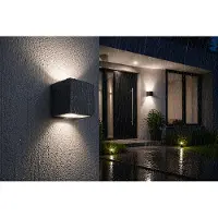 Licht-Erlebnisse Up Down Außenwandleuchte LED klein B: 8,8 cm Up Down Aluguss Glas IP54 4000 K 850 lm hell Wandlampe außen Fassadenstrahler