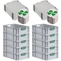 Proregal 10x Eurobox NextGen Color mit Auflagedeckel & Schiebeschnappverschlüsse | HxBxT 17x40x60cm | 34L | Griffe grün offen