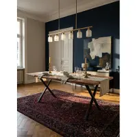 KADIMA DESIGN Esszimmertisch 200x100x76 cm Akazie Massivholz / Metall Esstisch Baumkante, Küchentisch Massiv mit X-Beinen in Schwarz, Holztisch Speisetisch Esszimmer Rechteckig